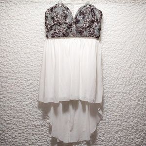 Deb high/low strapless prom dress